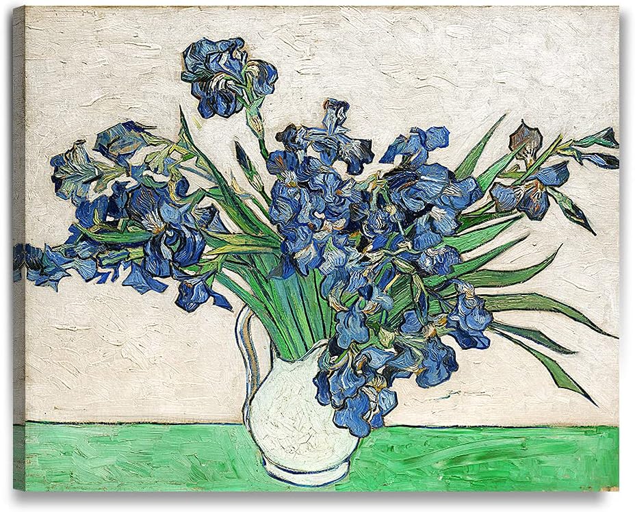 DECORARTS - Vase with Irises 1889, Vincent Van Gogh Art Reproduction. Giclee Print on Canvas. Wall Art for Home. 40x32