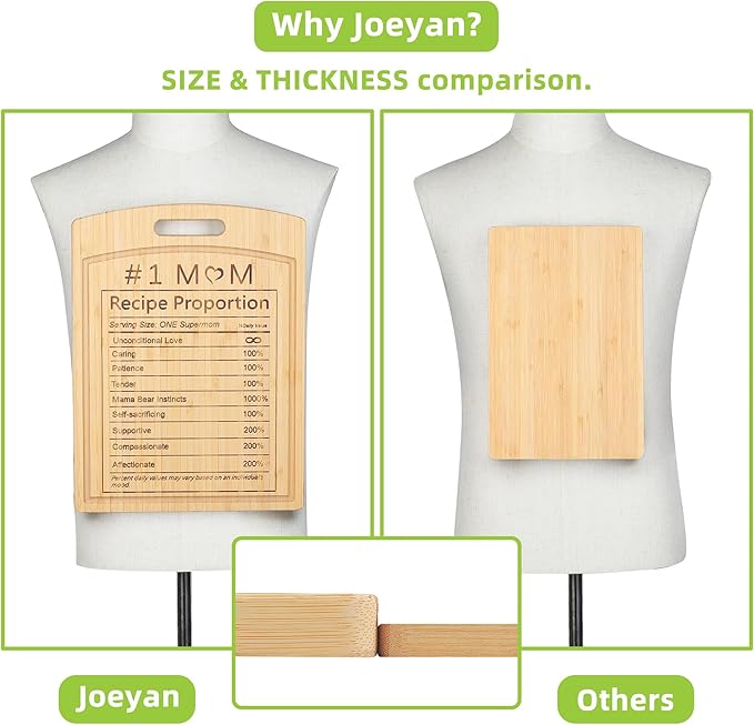 Joeyan Mom Birthday Recipe Cutting Board Gift from Daughter Son, Personalized Engraved Chrsitmas Kitchen Present, Large Size, Heavy Duty, 16x12x0.8"