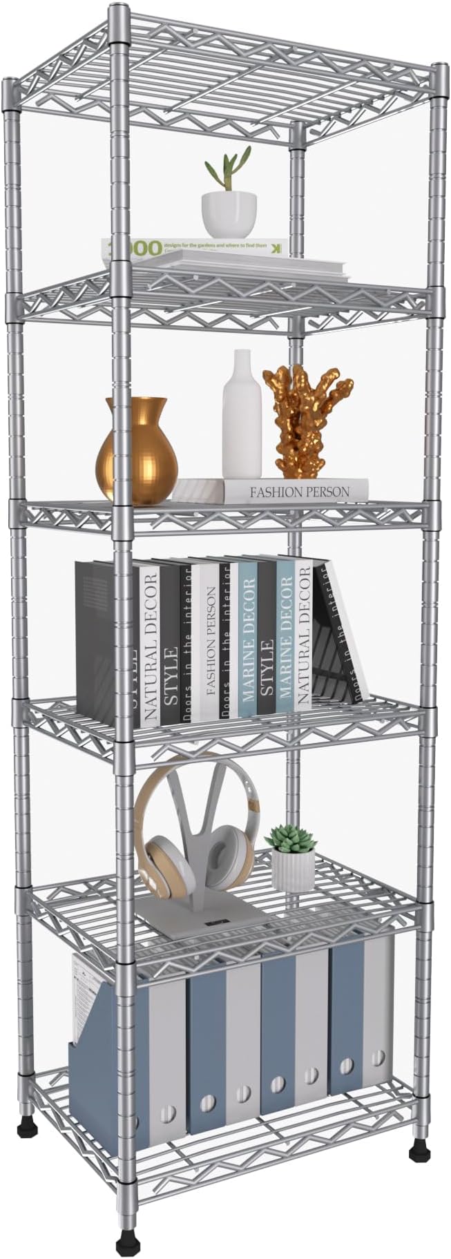 GIOTORENT 6-Tier Storage Shelves Standing Shelving Metal Units, Adjustable Height Wire Shelf Display Rack for Pantry Laundry Bathroom Kitchen 16.6” x 11.8” x 63”, Silver