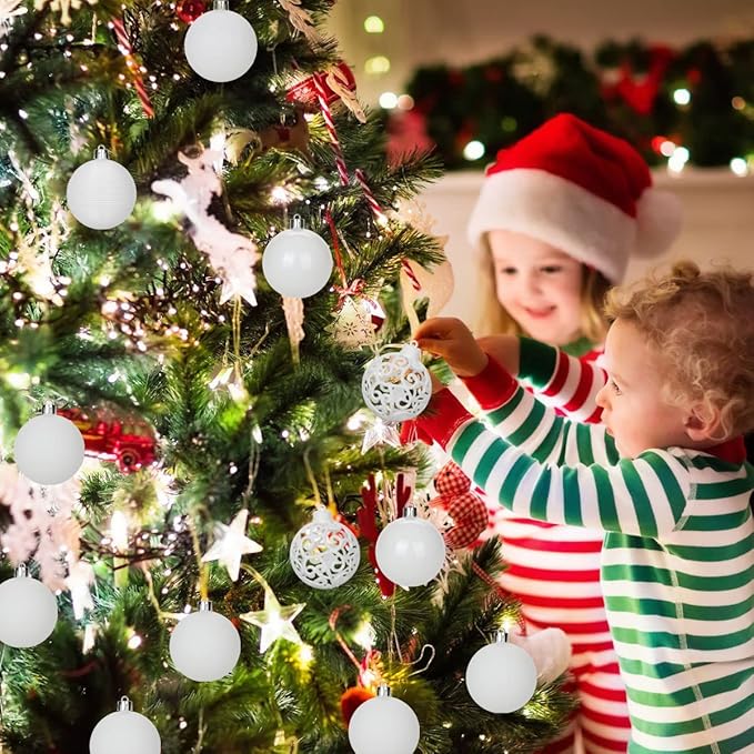 30PCS 2.36" Christmas Ball Ornaments Shatterproof White Christmas Tree Decorations Xmas Tree Balls Halloween Ornaments Décor