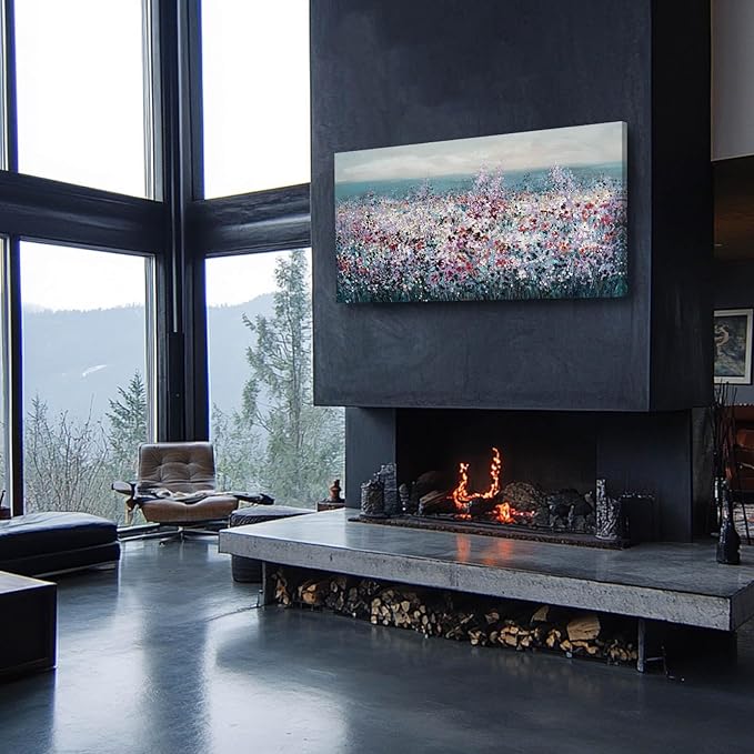 CHUDANHAO Purple and White Wildflowers Wall Paintings Ocean Wall Decor for Bedroom Seascape Painting Art Dining Room Hotel Decorations 24"x48"