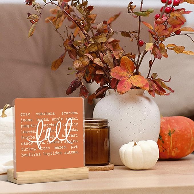 Rustic Fall Decor Cute Fall Decorations for Home Office Fall Pumpkin Decorations Retro Autumn Thanksgiving Acrylic Decor for Bedroom Table 5 x 5 inches (Acrylic 1704)