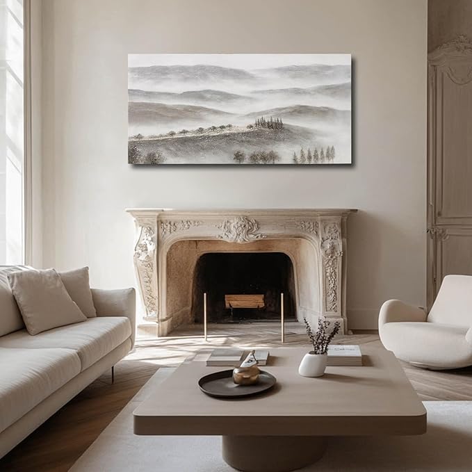 NBAODAN Grey Landscape Art Mountain and Forest Wall Art Living Room Wall Decorations Contemporary Wall Decor Prints for Bedroom Kitchen 24x48 Inch