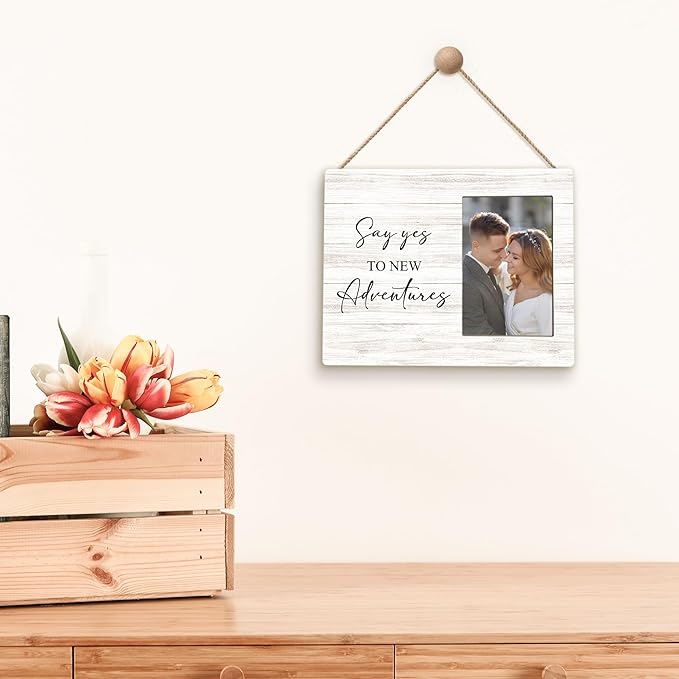 Wedding Picture Frames - Engagement Photo Frame, Wedding Engagement Gifts for Newlyweds Couple Bride Groom Husband Wife, Say Yes to New Adventures Picture Photo Frames for Home Decor, 4x6