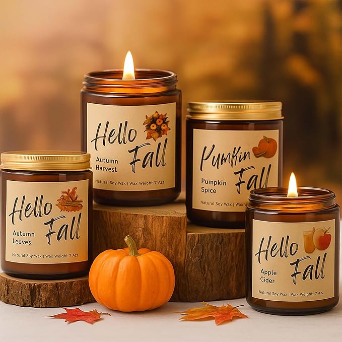 Lihome Fall Candles, Fall Decorations for Home - Fall Gifts for Women, Natural Soy Wax Scented Candles Set(4pcs)