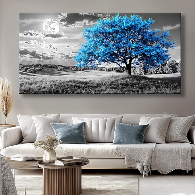 Blue Tree Canvas Wall Art - Modern landscape Paintings for Living Room, Bedroom Wall Decor, Framed Wall Art for Home or Office Decoration, Large Wall Art 60x120cm(24x48in)
