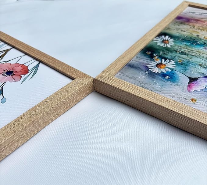 Framed Colorful Flowers Bathroom Wall Art Decor, Blue Floral Picture Canvas Print White Daisy Painting Artwork for Bedroom Office Decoration 12"x16"x2 Panels