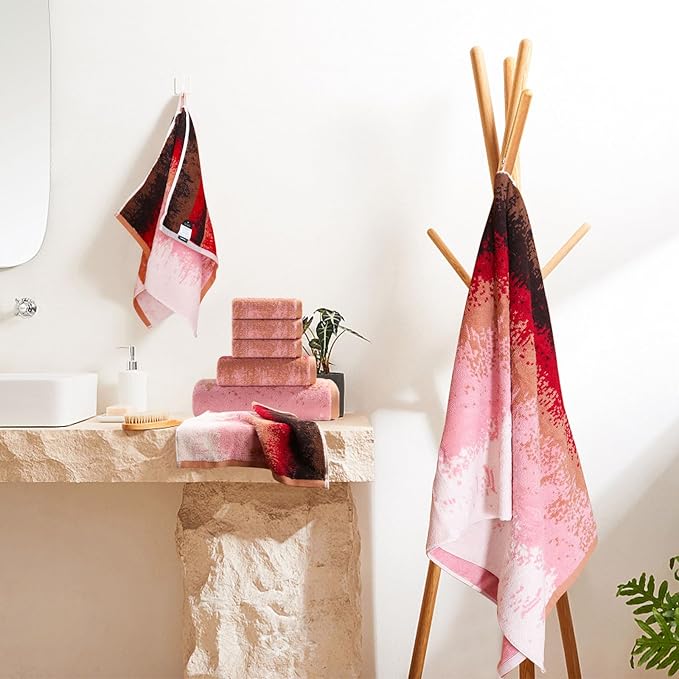 SEMAXE 12 Pack Hand Towels for Bathroom, 100% Cotton Towels with Hanging Loops, Soft & Highly Absorbent, Hand Towel Set for Gym, Shower, Hotel, Spa and Kitchen, Colorful Towel - Sunset Collection