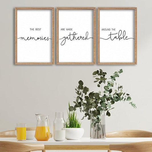 SRSZHIYUE Set of 3 Kitchen Wall Decor The Best Memories Are Made Gathered Around The Table 16''×11'' Small Gathering Dining Room Rustic Farmhouse Family Wood Framed Wall Art Hanging (Wood)