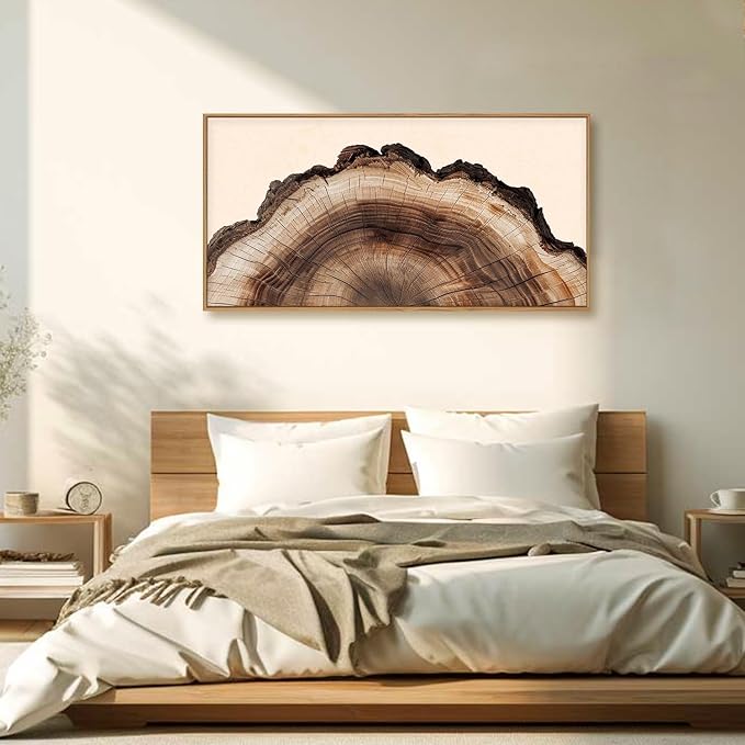 KAIRNE Framed Tree Ring Wall Art Set, Retro Wood Stump Wall Decor, Tree Spiral Wall Painting, Modern Nature Canvas Art Prints for Living Room, Bedroom, Dinning Room, Farmhouse - Large 20"x40"