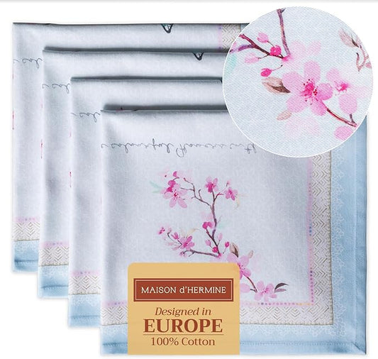 Maison d' Hermine Cloth Napkins Set of 4 100% Cotton Everyday Reusable Square Napkins Cloth Washable, Dinner, Party, Wedding, Restaurant, Spring/Summer (Blossoms in Spring, 20" x 20")