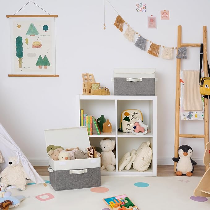 GRANNY SAYS Fabric Storage Boxes, Keepsake Box, Large Storage Bins with Lids, Closet Organizers, Toy Organizer, Storage Baskets for Shelves, White/Gray, 2-Pack