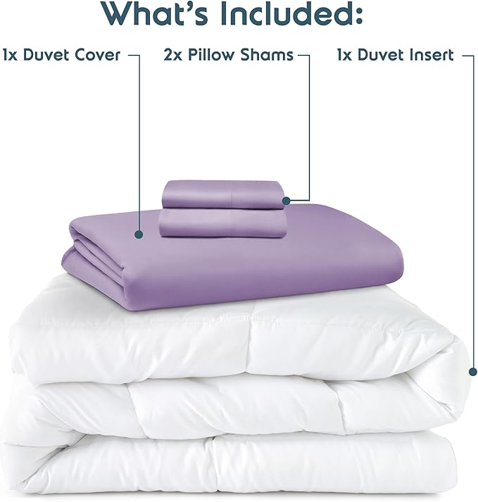 Nestl California King Duvet Cover Set with Comforter Insert - Lavender 4 Piece 104x98 Duvet Cover & 2 Pillow Shams with White Quilted Down Alternative Comforter, Ultra Soft, All Season