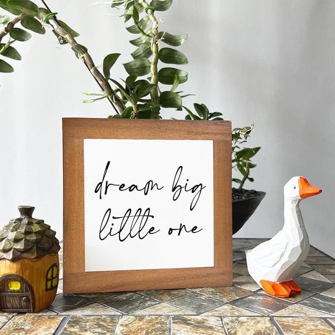 Inspirational Wood Sign, Box Wood Plaques Desk Décor, Girls or Boys Room Decor, Nursery Wood Decorations, Farmhouse Style Home Decor, Wooden Plaque Gift Tabletop, Dream Big Little One Sign B1