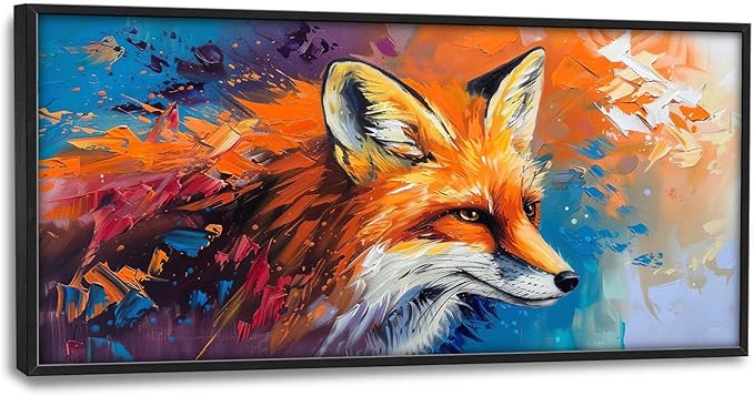 Fox Large Framed Wall Art Abstract Fox Animal Pictures Oversized Wall Decor Graffiti Canvas Print Painting Aesthetic Modern Artwork for Living Room Bedroom Office Bathroom Home Decor 60L x30W