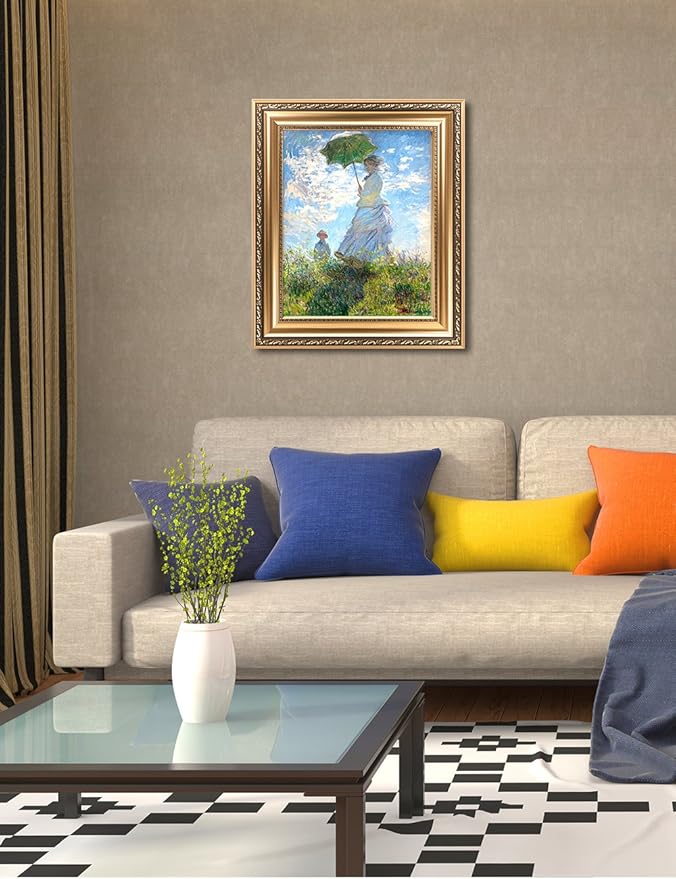 DECORARTS - The Walk, Woman with a Parasol (1875), Claude Monet Art Reproduction. Giclee Print& Museum Quality Framed Art for Wall Decor.Framed size: 26x22