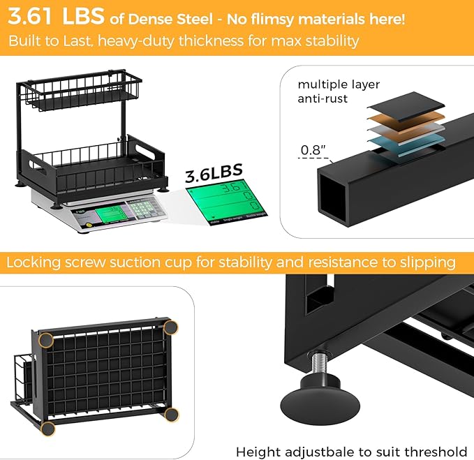 2 Pack Under Sink Organizer Storage 2-Tier Premium Metal Pull-Out Racks, Height Adjustable, Easy Installation | Kitchen & Bathroom Organizers