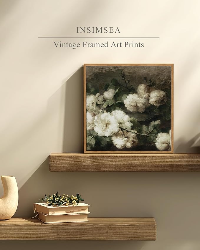 InSimSea Square Framed Canvas Wall Art, Vintage Floral Rustic Roses Flower Wall Art for Living Room, Flowers Wall Art Prints, Flower Pictures for Bedroom Living Room Aesthetic Wall Decor 12"x12"