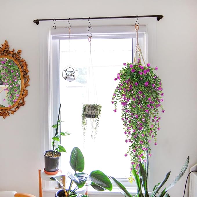 SJL Faux Hanging Plant 4 Pack Hanging Vines Plants Indoor Realistic Artificial Fake Small Hang Plant Leaves Faux Outdoor Plants Plastic Flowers Stem Decor for Wall Room Party (Fuchsia)