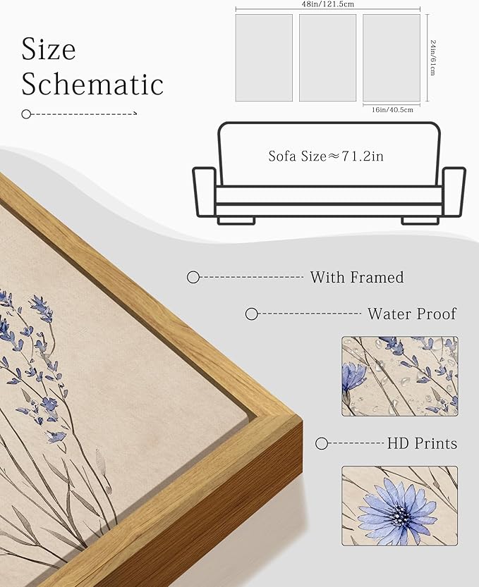 KUVIOKE Vintage Wildflower Bouquet Framed Wall Art Color Botanical Flower Wall Decor Modern Colorful Floral Hanging Decor for Living Laundry Dining 16x24in (Natural Framed)