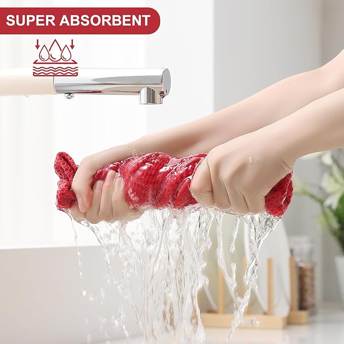 Homaxy 100% Cotton Kitchen Towels and Dishcloths Set, 12 x 12 Inches and 13 x 28 Inches, Set of 10 Bulk Kitchen Towels Set, Ultra Soft Absorbent Dish Cloths for Washing Dishes, Red