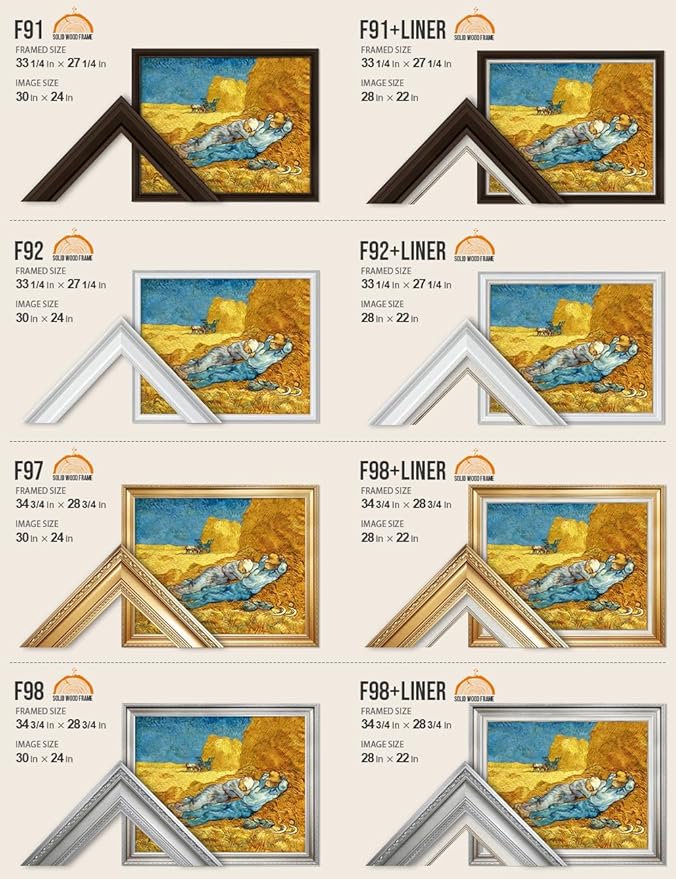 DECORARTS - Noon: Rest from Work, Vincent Van Gogh Art Reproduction. Acid Free Cotton Canvas Giclee Print w/Bronze Frame&Mat for Wall Decor.