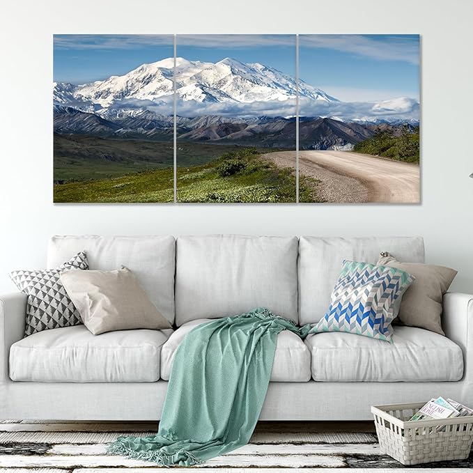 3 Pieces Landscape Poster Wall Art Winter Snow Mountains Wilderness Picture Print Snowscape Theme Painting Wall Decor Artwork for Modern Home Living Room Hotel Decoration Ready to Hang [60''Wx28''H]