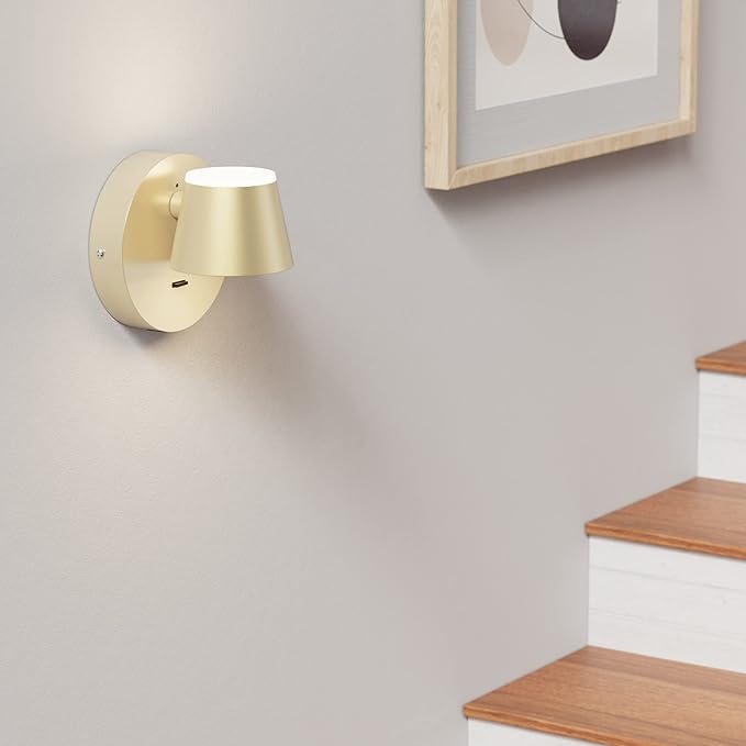 URSOLA Wall Light LED Wall Sconce with On/Off Switch USB Charging Port 110 Volt Hardwired Wall Lamp 350 Rotatable Up Down Sconces Wall Lighting (Champaign)