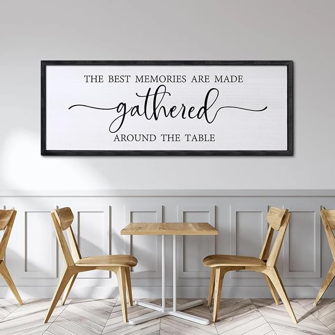Foutcheou The Best Memories Are Made Gathered Around The Table Wall Decor 32"×12" for Dining Room Kitchen Wall Art Sign (Black)