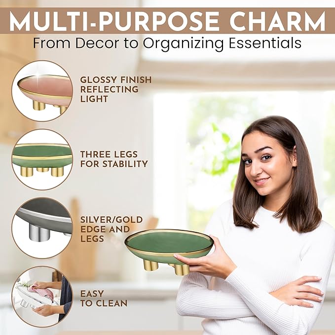 Ceramic Fruit Bowl – 10” Green Decorative Bowl for Kitchen Counter – Modern Pedestal Bowl, Fruit Bowls, Catch All bowl, and Fruit Basket for Kitchen Counter