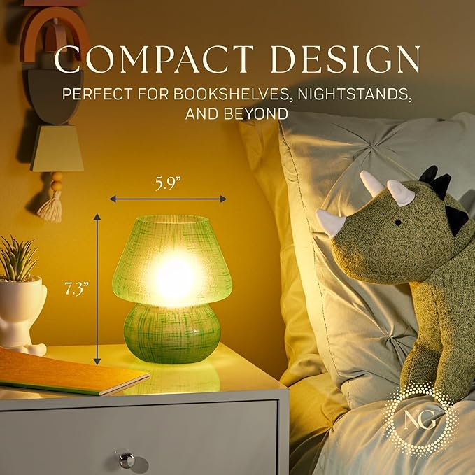 Next Glow Mushroom Lamp – Table Lamp, Modern Dimmable LED Night Light for Bedrooms, Kids Rooms, Bedside Nightstands, Living Room and Kitchen Decor – Pretty Desk Light, E26 Socket w 120V Bulb (Green)