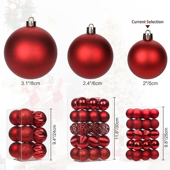 30PCS 2" Christmas Ball Ornaments Shatterproof Red Christmas Tree Decorations Xmas Tree Balls Halloween Ornaments Décor