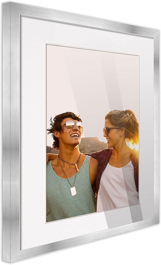 CountryArtHouse 13x17 Frame Silver Wood with White Mat | 15x19 Frame Matted to 13x17 | Display Your Picture Under UV Acrylic Shatter Guard Front, with Foam Board Backing and Wall Hanging Hardware