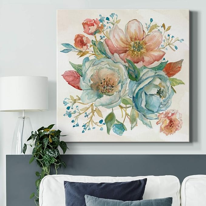 Wexford Home Square Premium Gallery Wrapped Canvas Flower Multicolor Wall Art Abstract Floral Romance Modern Pictures Print for Home Office, Ready to Hang, Rose Garden II, 24x24