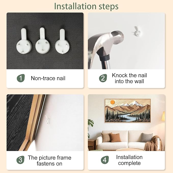 CHDITB Mountain Framed Wall Art, Long Horizontal Mountains Wall Decor, Sun Lake Pine Trees Nature Wall Painting, Modern Rustic Farmhouse Landscape Art Prints For Bedroom Office Decoration 20"x40"