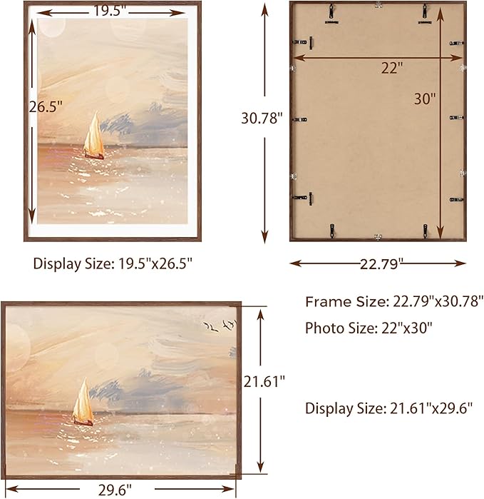 22x30 Oak Wood Picture Frame, 22"x30" Poster Frame for Wall, 22x30 Picture Frame with Mat for 20x27, Solid Oak Wood Photo Frame 22 x 30 with Tempered Real Glass (Walnut Color, 1 Pack)