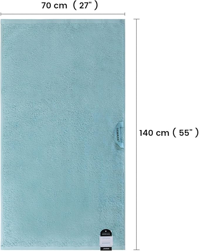 SEMAXE Bath Towel for Bathroom, 100% Cotton Towel with Hanging Loop and Smart Tag, Hotel & Spa Quality Soft Absorbent Towel, Gift Box Packaging, 1 Pc Blue Bath Towel, 54" L x 27" W