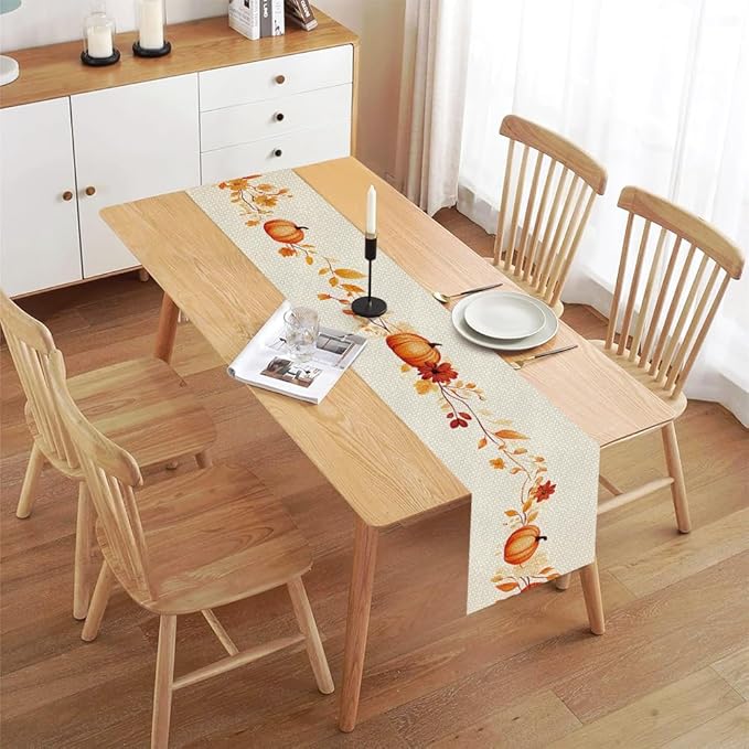 ANNA QUEEN Fall Pumpkin Table Runner 13 x 72 Inch for Dining Table, Table Runner forSeasonal Autumn Kitchen Dining Table Decoration for Home Party Decor Table Decoration Thanksgiving Harvest