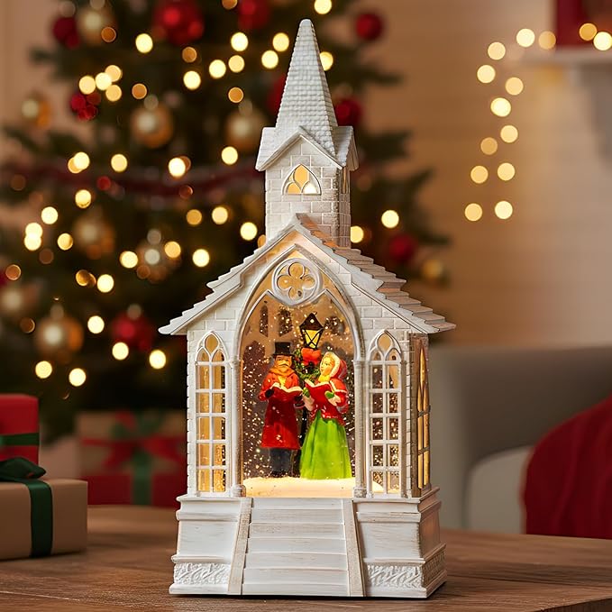 Christmas Snow Globes Church Choir Water Lantern,Silent Night Music, Holiday Decorations Gifts for Family Children or Friends