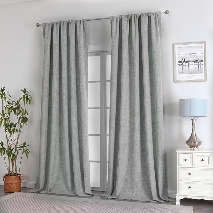 Joydeco Natural Linen Curtains 90 inch Length 2 Panels Set Burg 100% Blackout Patio Door Curtain Room Darkening Sliding Door Curtains Thermal Insulated Back tab Rod Pocket(105x90 inch, Sage Green)