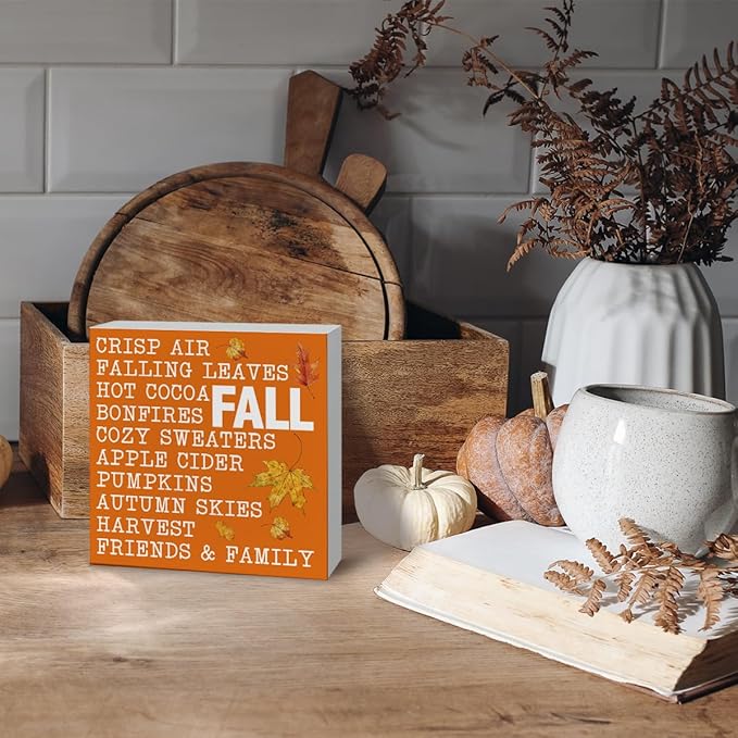 Autumn Decoration for Home Office, Fall Desk Shelf Decors, Autumn Thanksgiving Wooden Decor, Rustic Tabletop Decor, Rustic Wooden Box Sign, Fall List Wood Signs A13