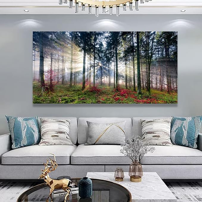 Nature Landscape Sunrise Tree Canvas Wall Art - 24x48 inches Wall Decoration for Living Room Forest Picture Artwork Painting Prints of Trees for Bedroom and Home Décor