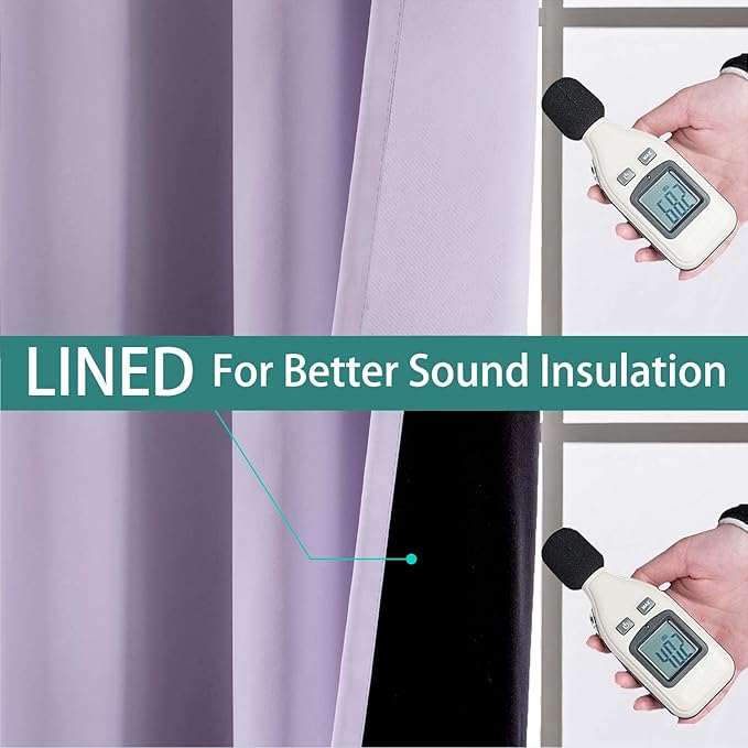 Yakamok 100% Blackout Extra Wide Thermal Insulated Curtains, Total Shade Patio Door Curtain, Full Light Shading Sliding Door Drape Room Divider for Living Room/Bedroom, Lilac, W100 x L84, 1 Panel