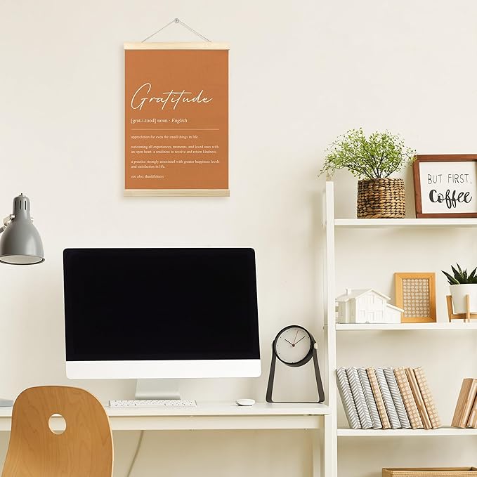 TLESKE Orange Gratitude Definition Thanksgiving Poster Hanger Frame, Fall Autumn Decorations Hanging Wall Art Room Decor Framed for Living Room Bedroom, Appreciation Thanks Prints Pictures, 12x16