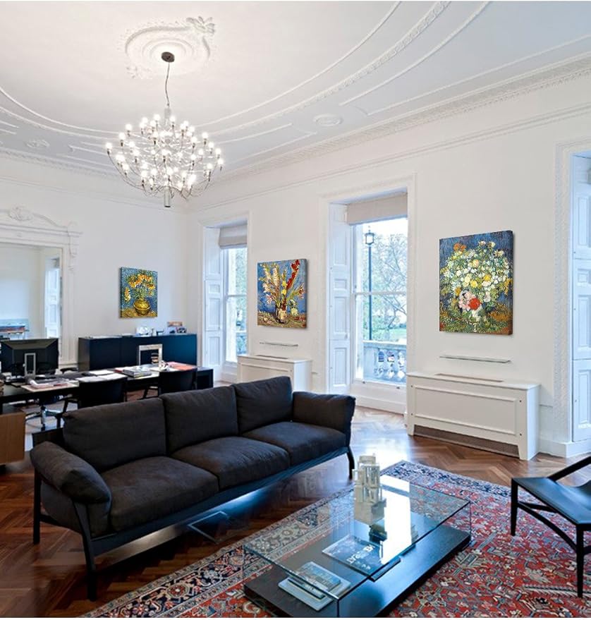 DECORARTS - Triptych (Van Gogh Flower Series), Vincent classic Art Reproduction. Giclee Canvas Prints Wall Art for Home Decor 24x30, 3pcs/set