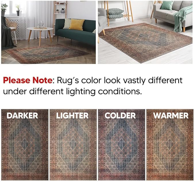 Keen Home Design 5x7 Rug - Machine Washable Area Rug with Non-Slip Backing, Ideal for Living Room, Dining Room, Bedroom - Vintage, Easy Clean, Durable, Low Pile Rug - (5' x 7')
