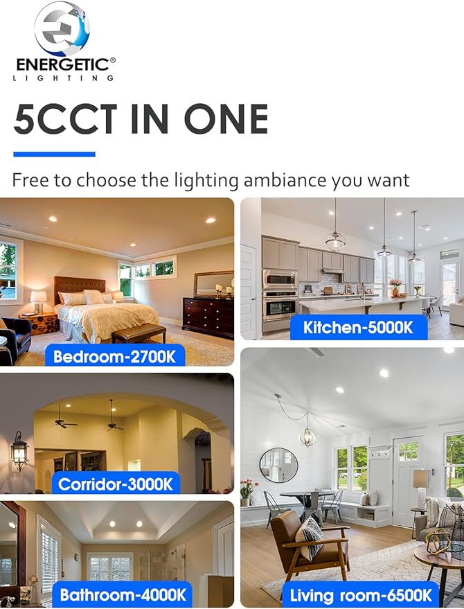 6 Pack 5CCT Ultra-Thin LED Recessed Lighting 6 Inch, Downlight with Junction Box, 2700K/3000K/4000K/5000K/6500K Selectable, 12W 110W Eqv, Dimmable Wafer Lights, 1050LM Canless LED Recessed Light, ETL