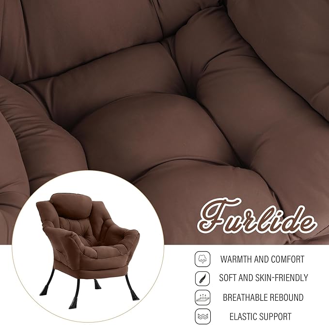 Lazy Chair for Living Room, Modern Accent Chairs with Armrests, Comfy Lounge Chair with Side Pocket, Cozy Lazy Sofa for Reading, Balcony, Bedroom, Dorm, Small Spaces (Dark Brown)