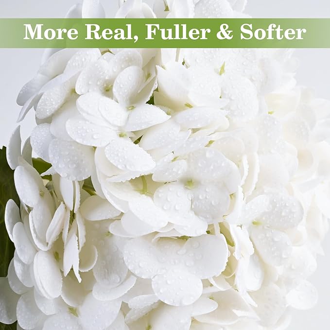 Artflower 8Pcs Real Touch Hydrangea Artificial Flowers, 22.5'' White Full Latex Faux Hydrangea Flowers for Home Floral Arrangements Wedding Bouquets Kitchen Table Centerpiece Decorations
