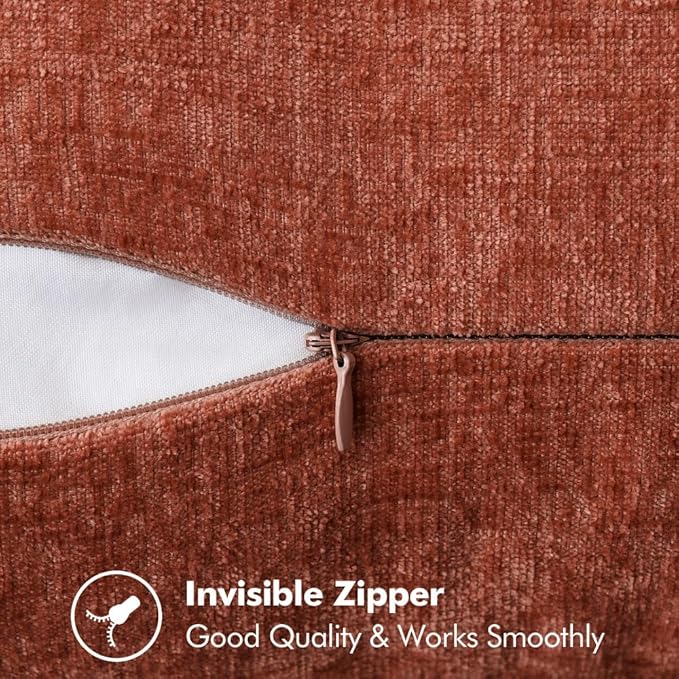 MIULEE Pack of 2 Fall Couch Throw Pillow Covers 12x20 Inch Burnt Orange Farmhouse Decorative Pillow Covers with Stitched Edge Soft Chenille Solid Dyed Pillow Covers for Sofa Bed Living Room